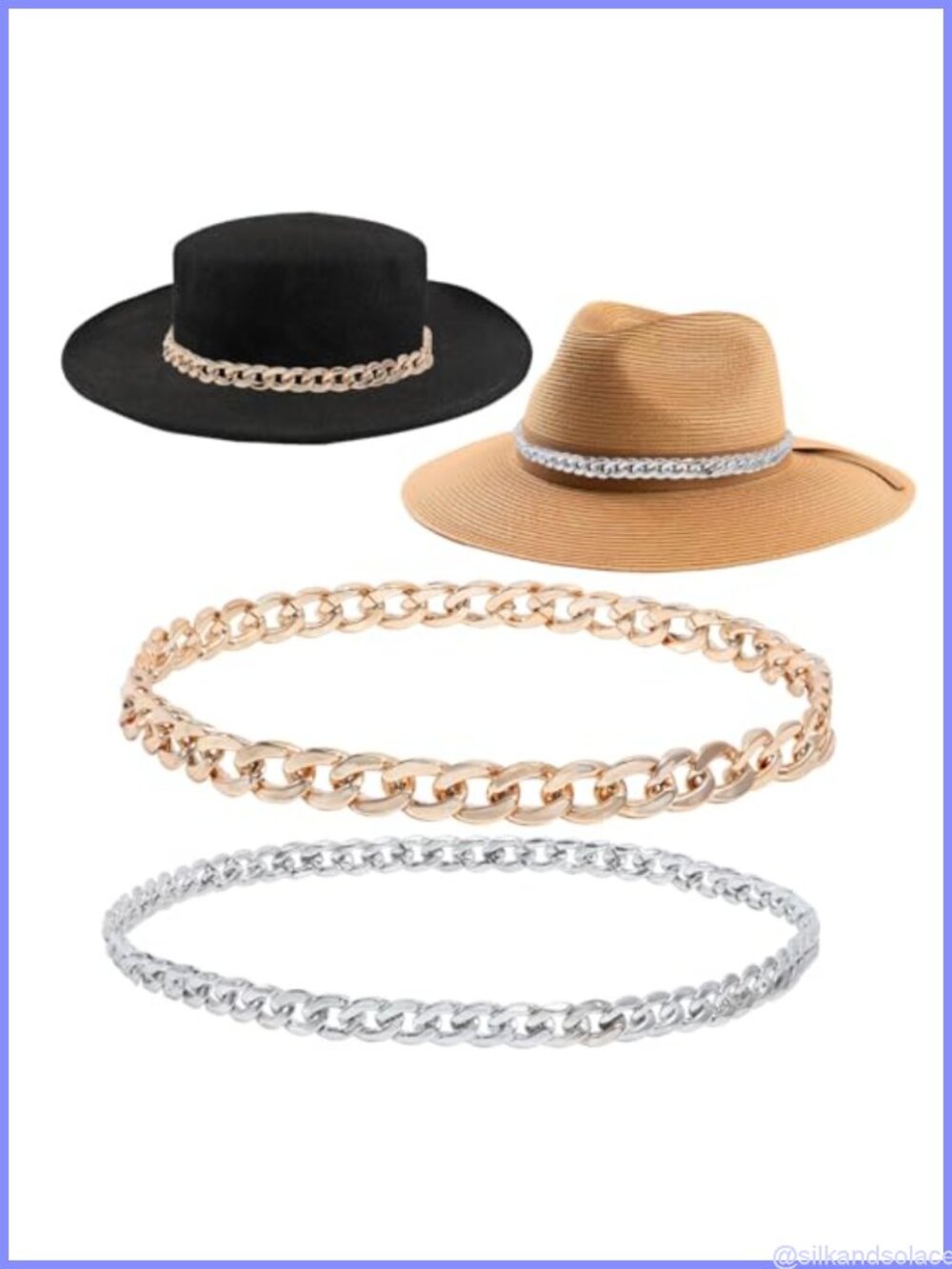 2pc Hat Band Chain Set Western Cowboy Panama Straw Hat Accessories